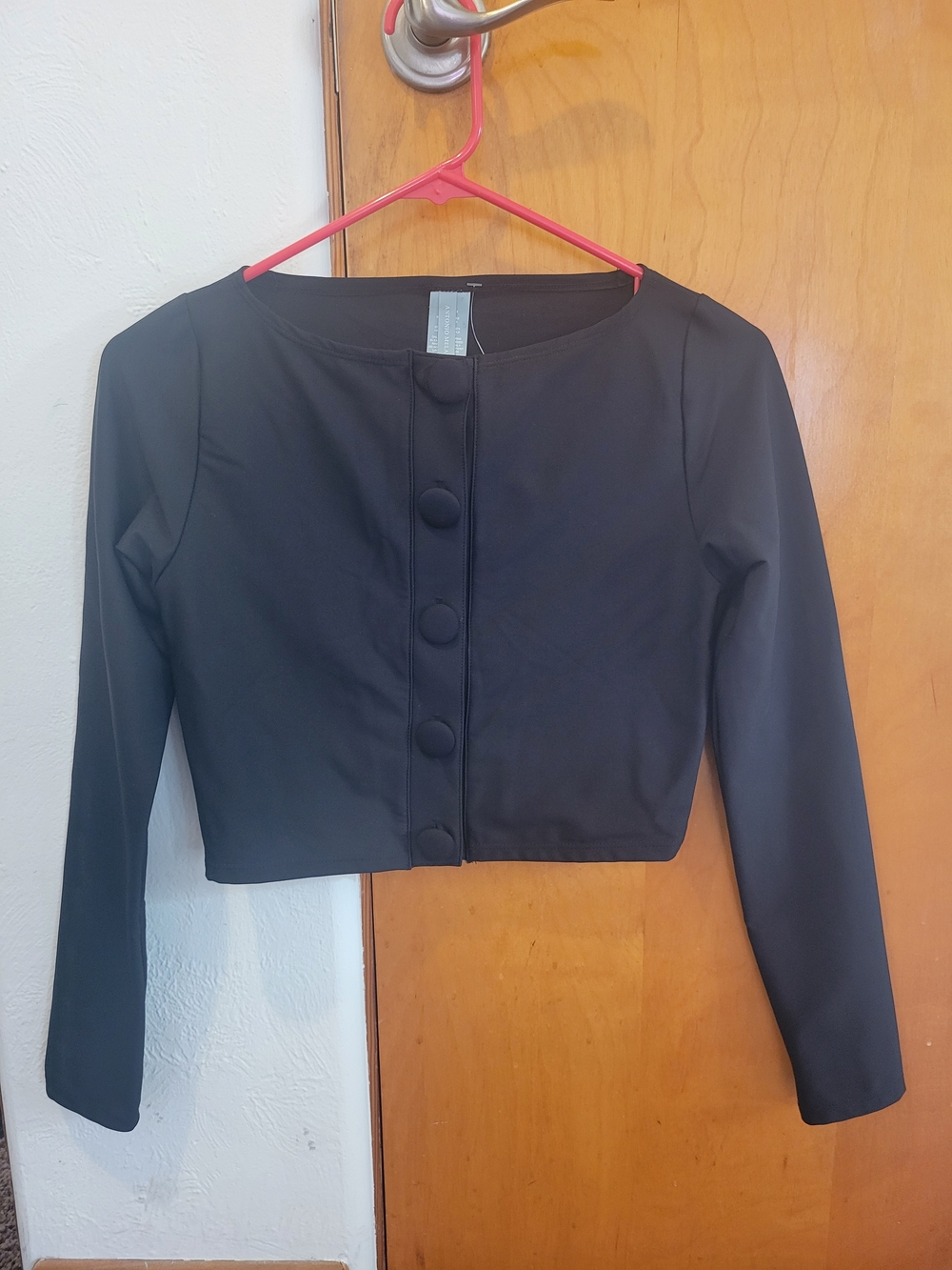 Black Cropped Button-Front Top Size XS
